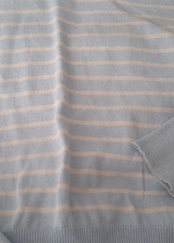 Boğazlı Çizgili Gri Triko Kazak - Görsel 6