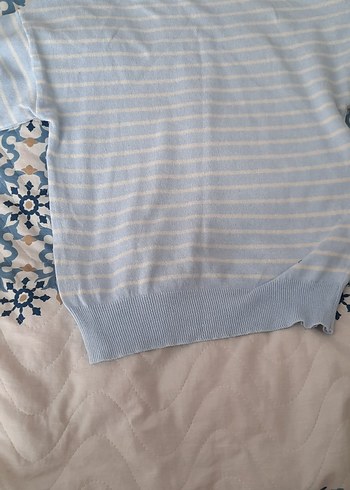 Boğazlı Çizgili Gri Triko Kazak - Görsel 5