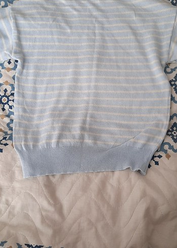 Boğazlı Çizgili Gri Triko Kazak - Görsel 4