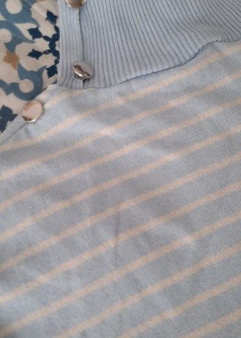 Boğazlı Çizgili Gri Triko Kazak - Görsel 3