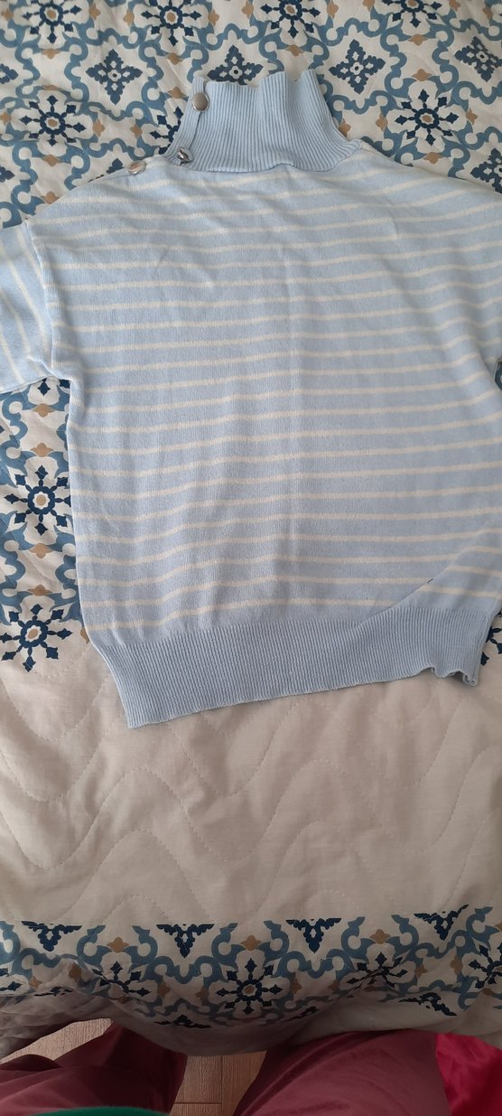 Boğazlı Çizgili Gri Triko Kazak - Görsel 5