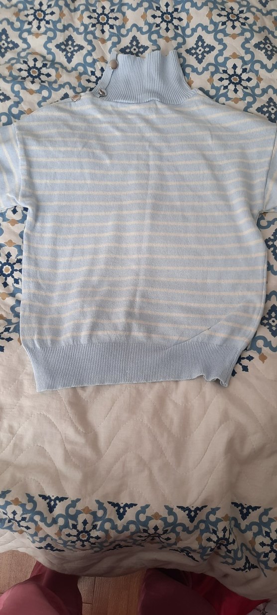 Boğazlı Çizgili Gri Triko Kazak - Görsel 4