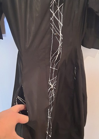 Siyah Uzun Kadın Elbise, Drapeli, Ofis Şıklığı - Görsel 3