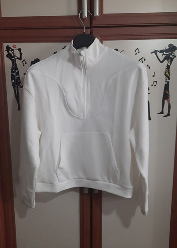 Yarım Fermuarlı Beyaz Kadın Sweatshirt