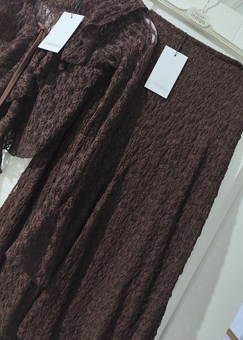 Dantel Detaylı Kahverengi Elbise - Görsel 4