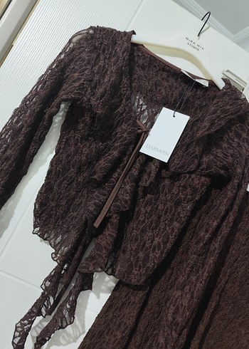 Dantel Detaylı Kahverengi Elbise - Görsel 3