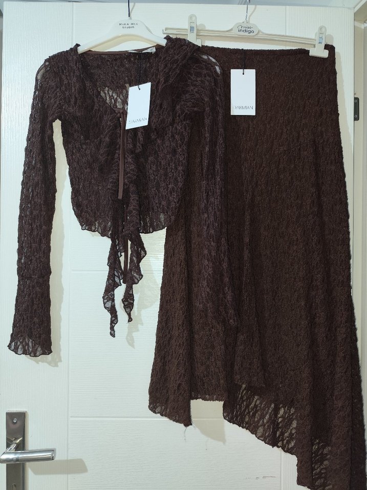 Dantel Detaylı Kahverengi Elbise - Görsel 2