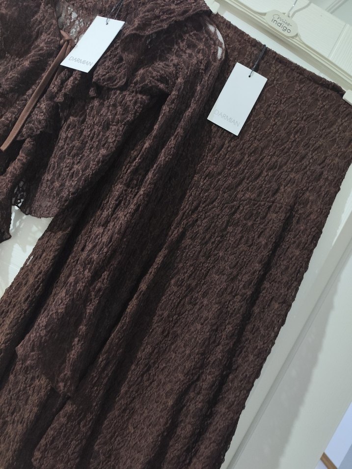 Dantel Detaylı Kahverengi Elbise - Görsel 4