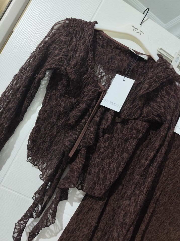 Dantel Detaylı Kahverengi Elbise - Görsel 3