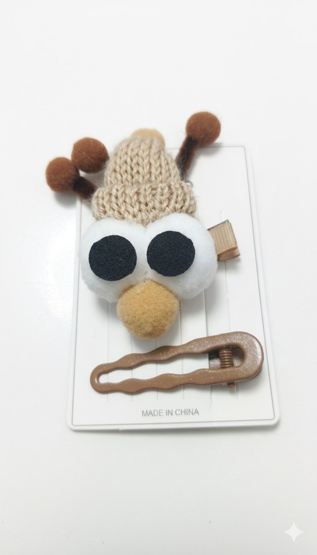 Peluş Detaylı Bej Çocuk Toka Seti - Görsel 4