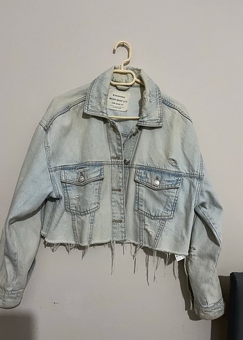 Gri Mini Bol Kesim Denim Ceket