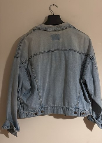 Pull and Bear Kadın Gri Denim Ceket, Rahat Kesim, Düğmeli