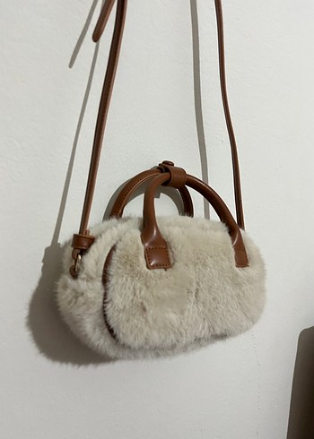 Beden camel Renk Bej Kürklü Deri Kadın Çanta