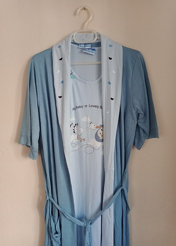 Uzun Kollu Mavi Baskılı Emzirme Sabahlığı - Görsel 2