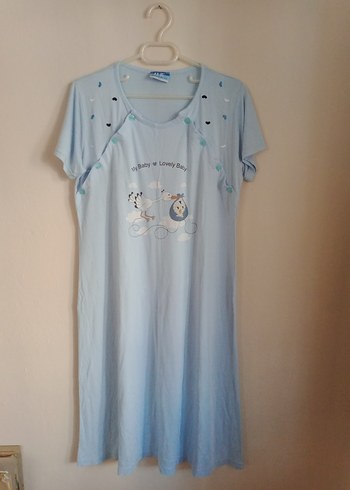 Uzun Kollu Mavi Baskılı Emzirme Sabahlığı - Görsel 4