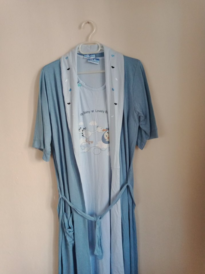 Uzun Kollu Mavi Baskılı Emzirme Sabahlığı - Görsel 5
