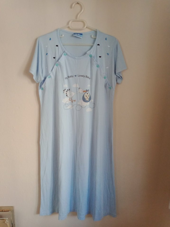 Uzun Kollu Mavi Baskılı Emzirme Sabahlığı - Görsel 4