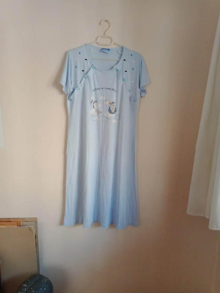 Uzun Kollu Mavi Baskılı Emzirme Sabahlığı - Görsel 3