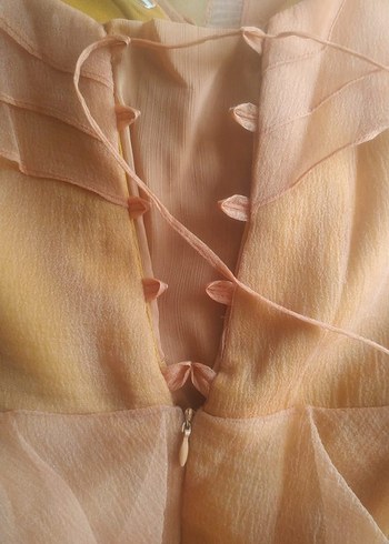 Turuncu Uzun Kat Katlı Straplez Abiye Elbise - Görsel 6