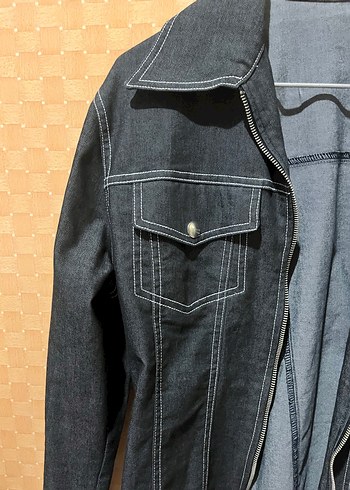 Kadın Gri Denim Ceket Fermuarlı - Görsel 2