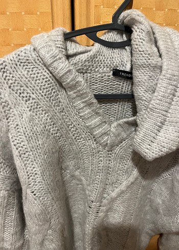 Gri Örgü Kadın Salaş Kazak kapüşonlu - Görsel 2