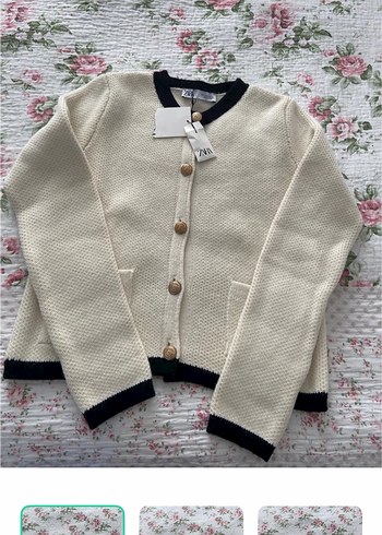 Zara Ekru Siyah Detayli Zara Triko Hirka
