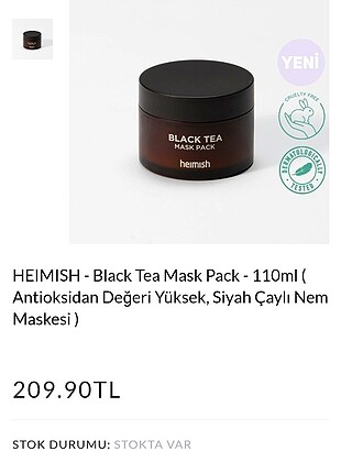  Beden Renk Heimish Black Tea Mask