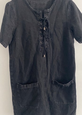 Siyah Denim Midi Elbise