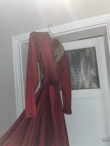 40 Beden bordo Renk Saten elbise