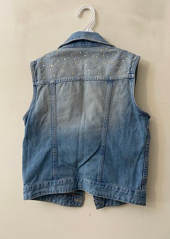 H&M Düğmeli Denim Yelek Mavi - Görsel 3