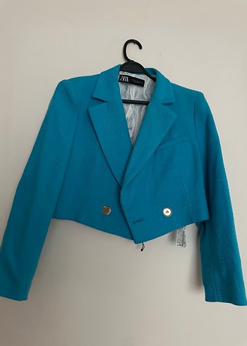 Zara Mavi Düğmeli Kadın Blazer Ceket - Görsel 3