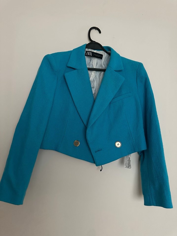 Zara Mavi Düğmeli Kadın Blazer Ceket - Görsel 3