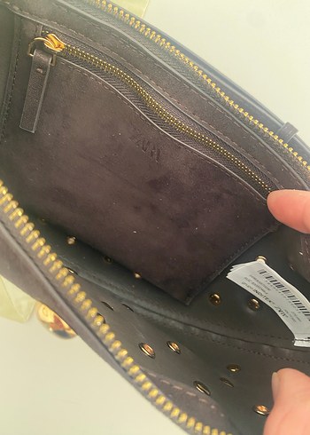 Zara Kahverengi Süet Perçinli Biker Çanta - Görsel 4