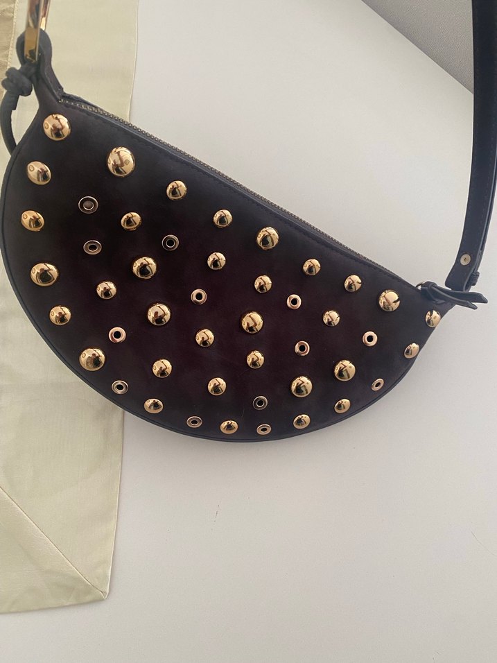 Zara Kahverengi Süet Perçinli Biker Çanta - Görsel 3