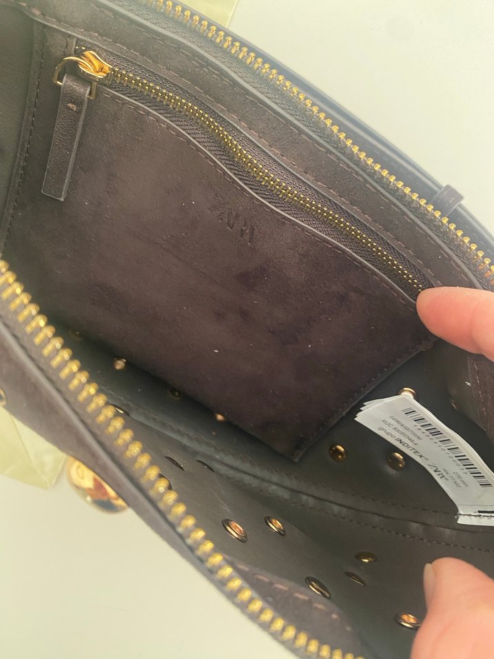 Zara Kahverengi Süet Perçinli Biker Çanta - Görsel 4