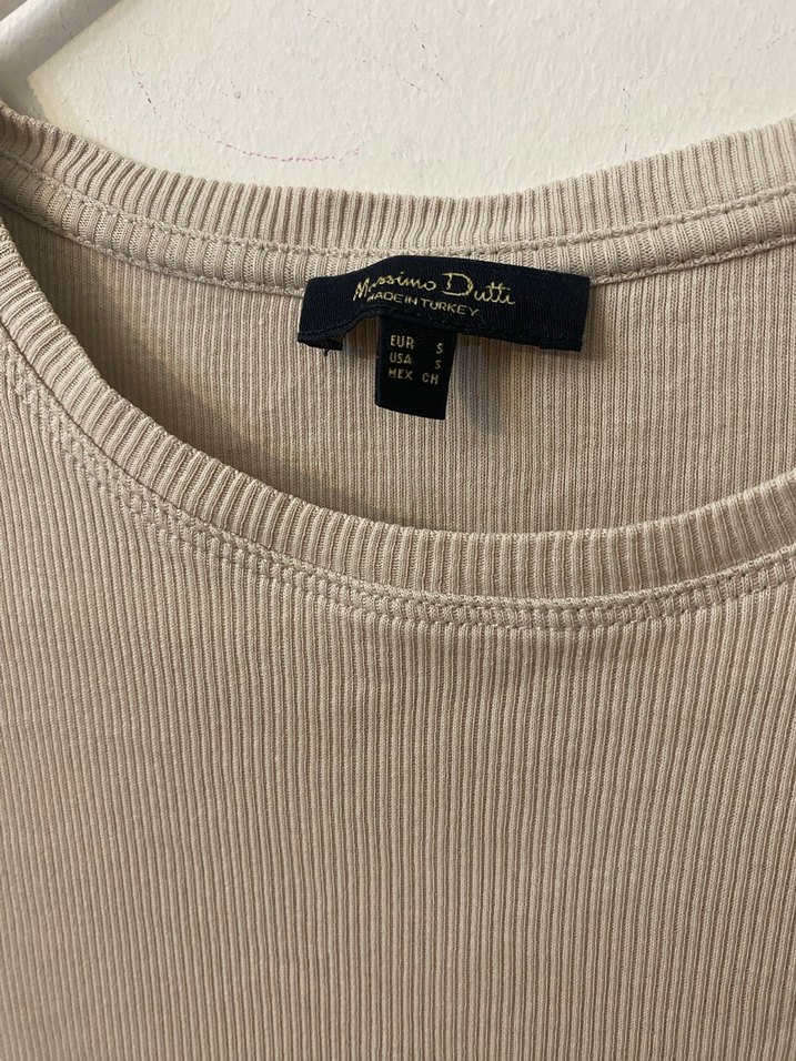 Massimo dutti Bej Kısa Kollu Basic Keten Tişört - Görsel 2