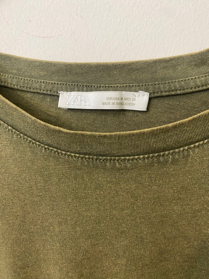 Zara  Haki Keten Fırfırlı Tişört - Görsel 2