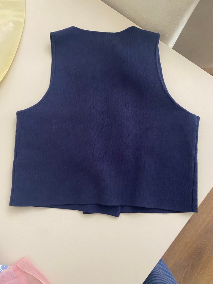 Düğmeli Lacivert Kadın Yelek - Görsel 3