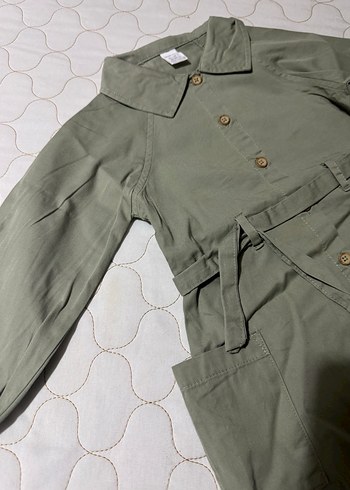 Düğmeli, Belden Bağlamalı koz bebek keten elbise - Görsel 3