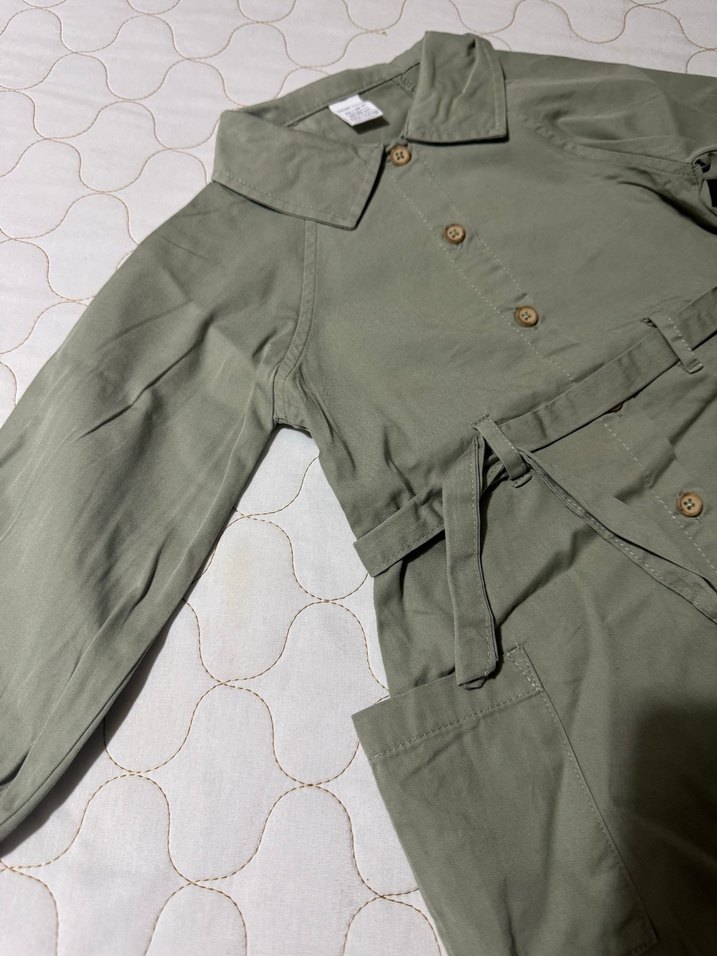 Düğmeli, Belden Bağlamalı koz bebek keten elbise - Görsel 3