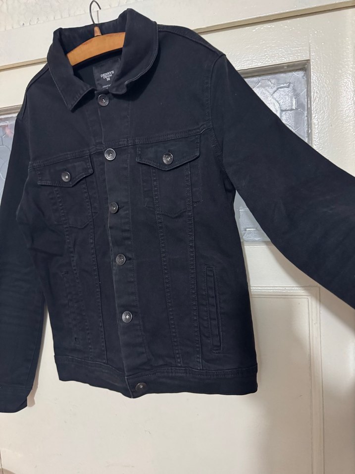 Düğmeli Siyah erkek kot Ceket - Görsel 3