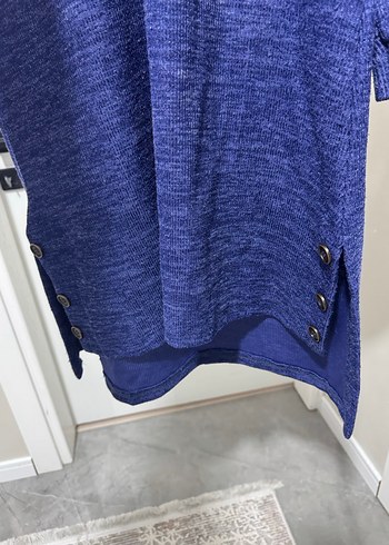 Kadın Mavi Düğmeli Uzun Kollu tiriko Sweatshirt - Görsel 4