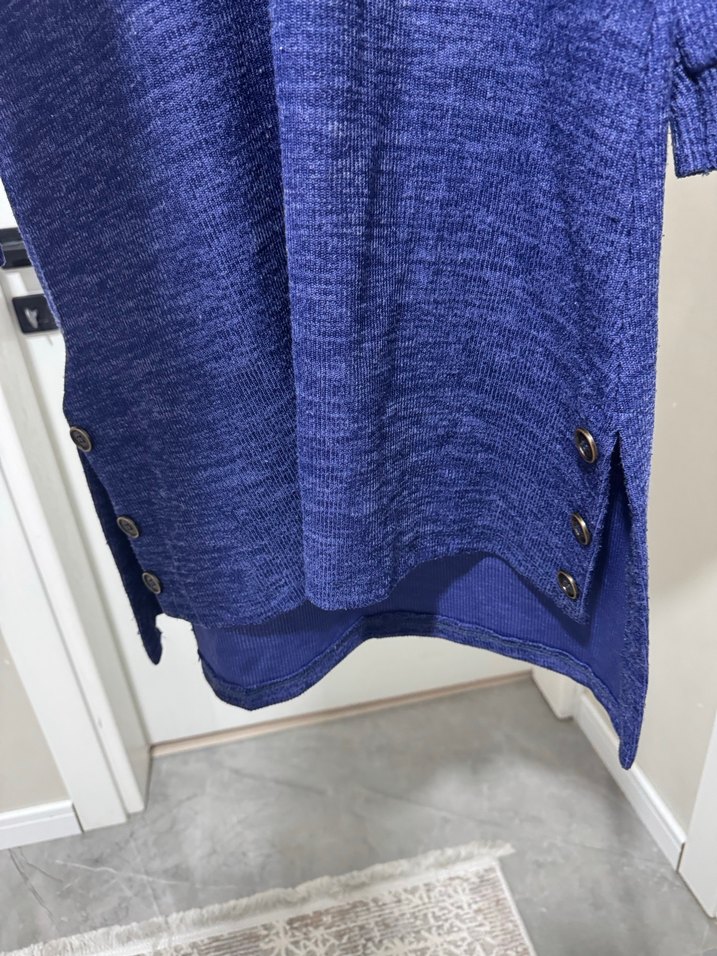 Kadın Mavi Düğmeli Uzun Kollu tiriko Sweatshirt - Görsel 4