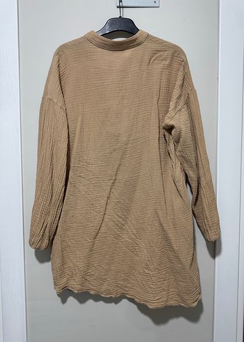 Bej Kadın müslin  Uzun Kollu Düğmeli tunik - Görsel 2