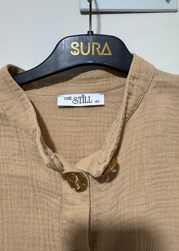 Bej Kadın müslin  Uzun Kollu Düğmeli tunik - Görsel 3