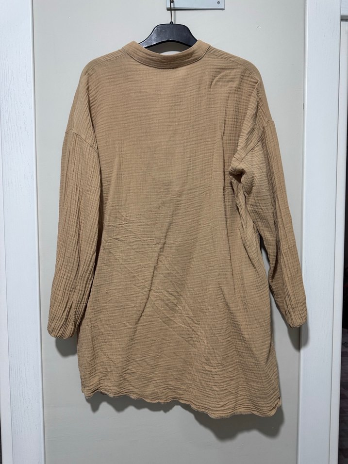 Bej Kadın müslin  Uzun Kollu Düğmeli tunik - Görsel 2