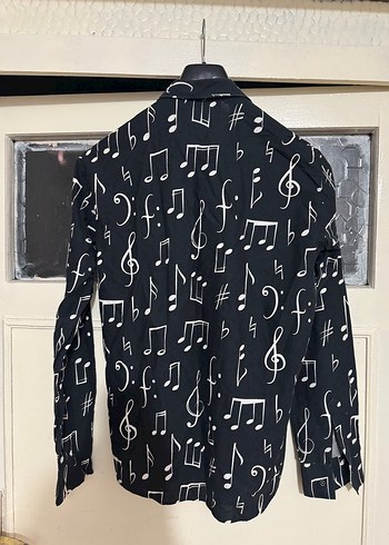 Uzun Kollu Siyah melodi Baskılı Erkek Gömlek - Görsel 2