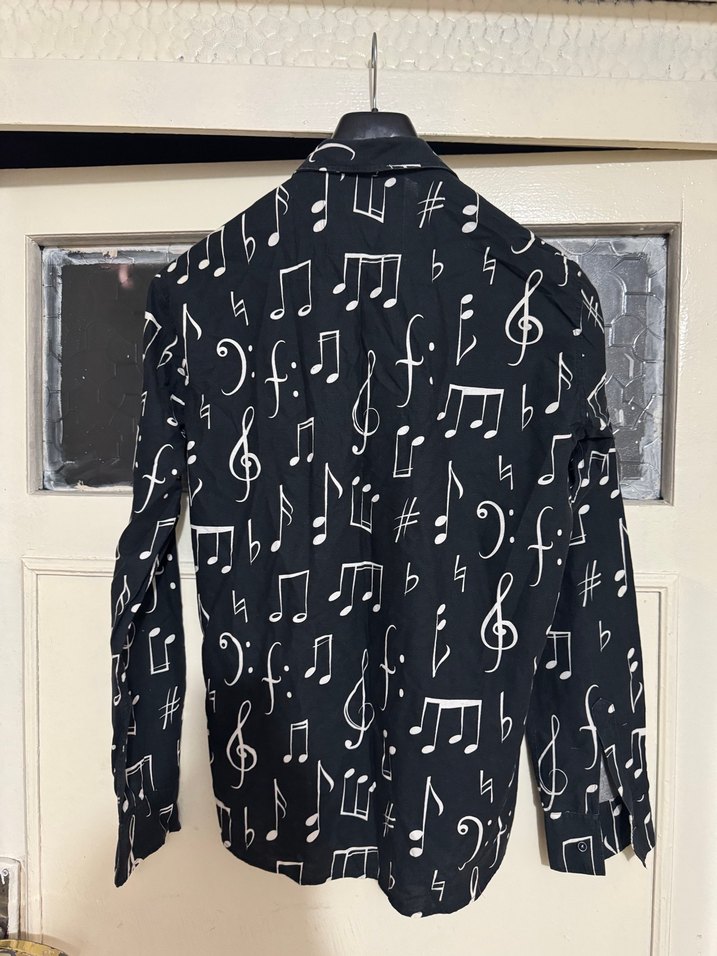 Uzun Kollu Siyah melodi Baskılı Erkek Gömlek - Görsel 2