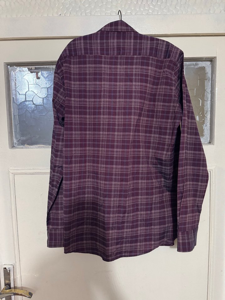 Erkek Mor Kareli Düğmeli Gömlek - Görsel 2