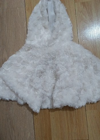 Kız Çocuk Beyaz Kürklü Kapüşonlu Panço - Görsel 2